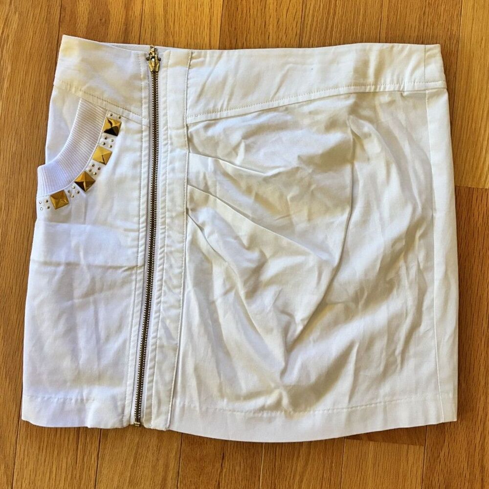 Baby Phat Jean Co. Juniors Front-Zip White Mini Skirt with Gold Studs - Size 3